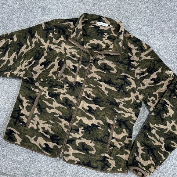 Peter Millar Jacket Men L Olive Branch Camo Micro Shearling Fleece Full Zip Golf